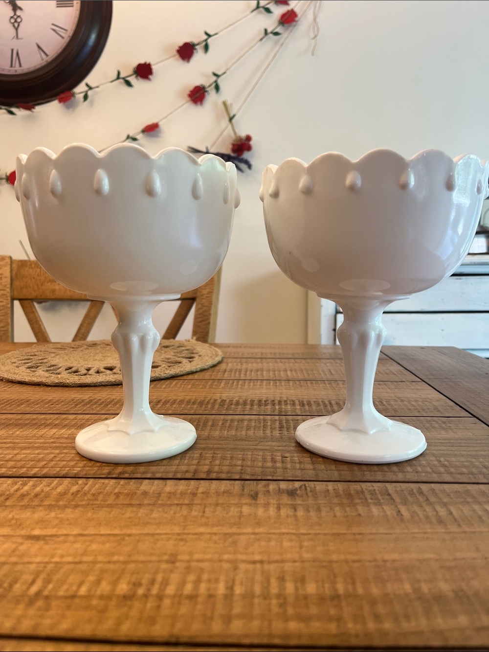 Vintage MCM Indiana white Milk Glass Teardrop Compote Candy Dish Candle Holders